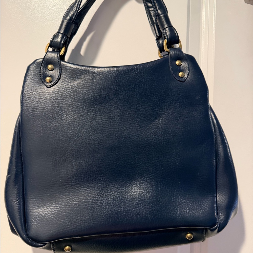 Vintage Classic Navy Leather Tote Handbag - Women Bags